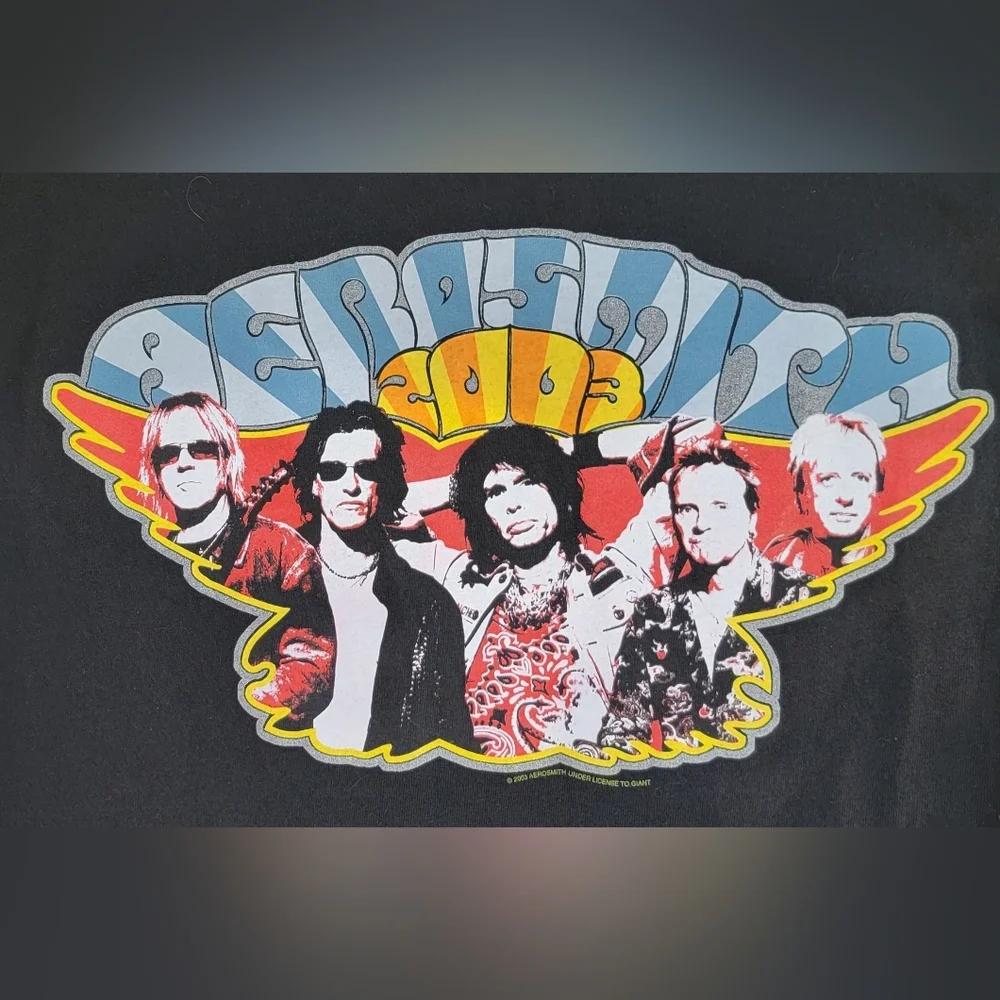 Vintage '03 Aerosmith Tour Tee Men's M Black Screen Print 100% Pre Shrunk Cotton